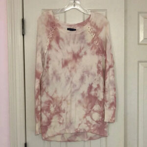 AE American Eagle Pink Cream Tie Dye Retro Boho tunic sweater Large